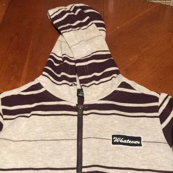 Zine Zip Up Hoodie “Whatever” Patch Gray Burgundy - Picture 2 of 12